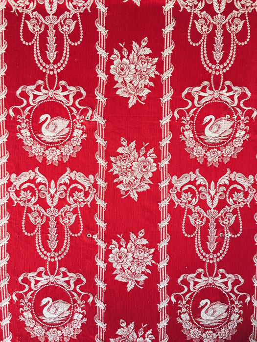 Swans and flowers in red ticking. Spain c.1960 - Lot of 2 pieces