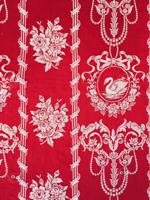 Swans and flowers in red ticking. Spain c.1960 - Lot of 2 pieces