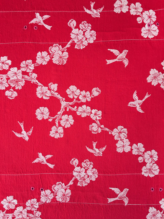 Cherry blossom and swallows in red ticking. Spain c.1900 - Lot of 2 pieces