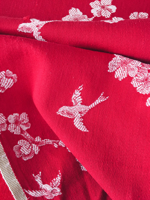 Cherry blossom and swallows in red ticking. Spain c.1900 - Lot of 2 pieces