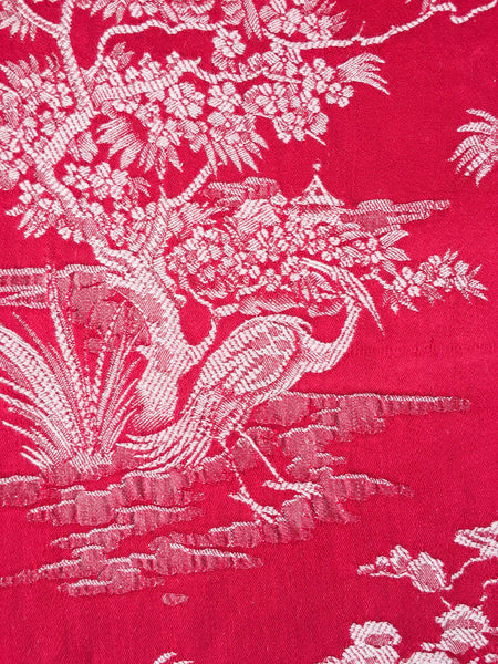 Red Birds Chinoiserie Antique European Ticking Fabric Recovered Panels REC-DA-ROJO-028 - Ticking Depot