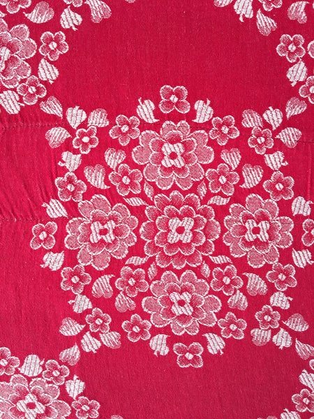 Red Floral Antique European Ticking Fabric Recovered Panels REC-DA-ROJO-030 - Ticking Depot