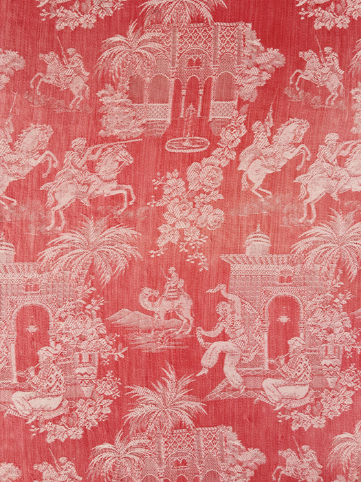 Red ticking with dancer and musician. Spain c.1950 - 143×80 cm