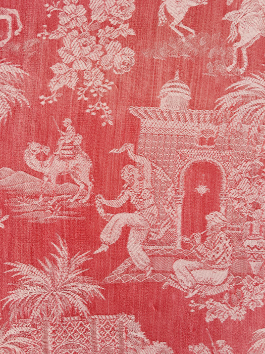 Red ticking with dancer and musician. Spain c.1950 - 143×80 cm