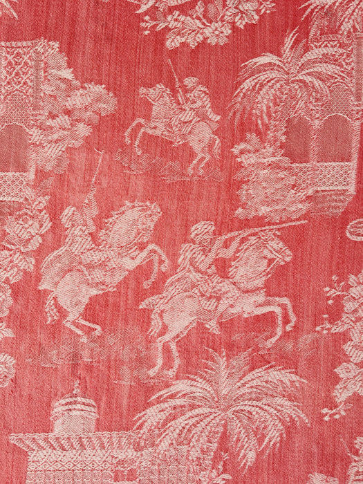 Red ticking with dancer and musician. Spain c.1950 - 143×80 cm