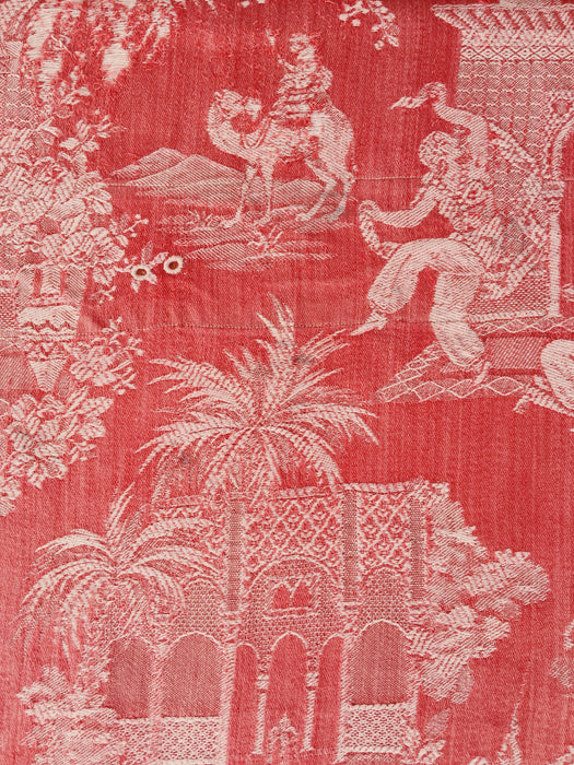 Red ticking with dancer and musician. Spain c.1950 - 143×80 cm