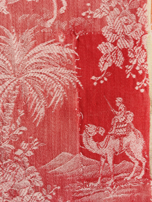 Red ticking with dancer and musician. Spain c.1950 - 143×80 cm