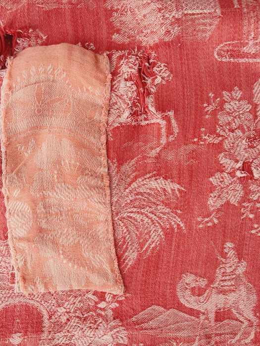 Red ticking with dancer and musician. Spain c.1950 - 143×80 cm