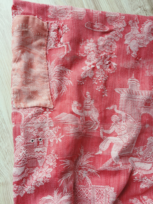 Red ticking with dancer and musician. Spain c.1950 - 143×80 cm