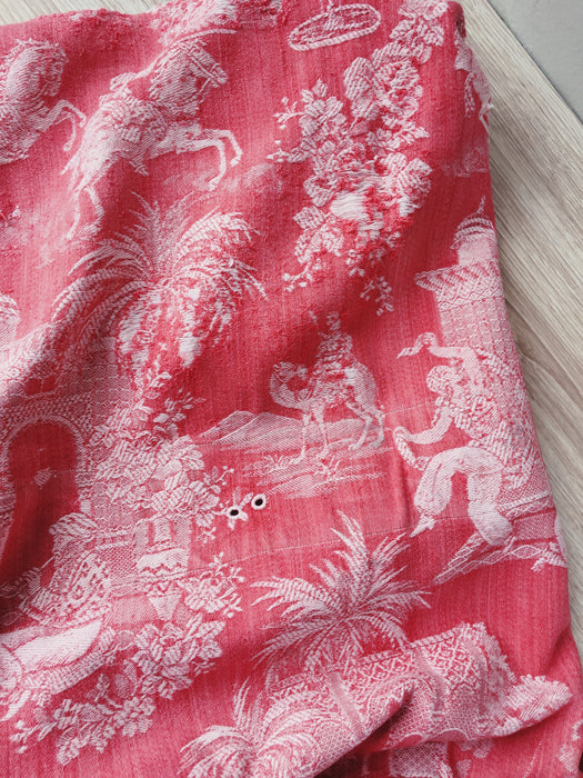 Red ticking with dancer and musician. Spain c.1950 - 143×80 cm