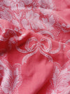 Reddish pink ticking with bouquets and ribbons. Spain c.1930 - 142×148 cm