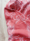 Reddish pink ticking with bouquets and ribbons. Spain c.1930 - 142×148 cm