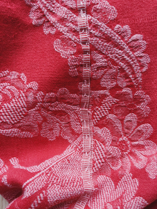 Red ticking with history of castles. Spain c.1940 - 204×128 cm