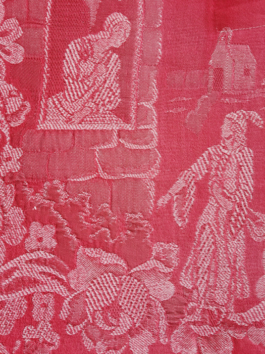 Red ticking with history of castles. Spain c.1940 - 204×128 cm