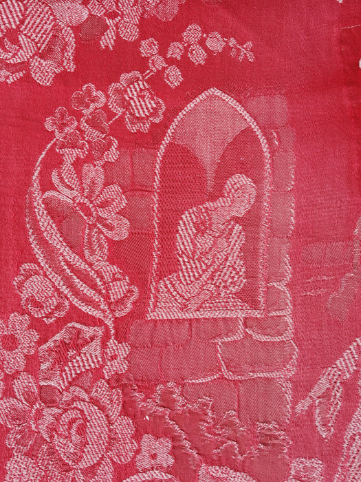 Red ticking with history of castles. Spain c.1940 - 204×128 cm