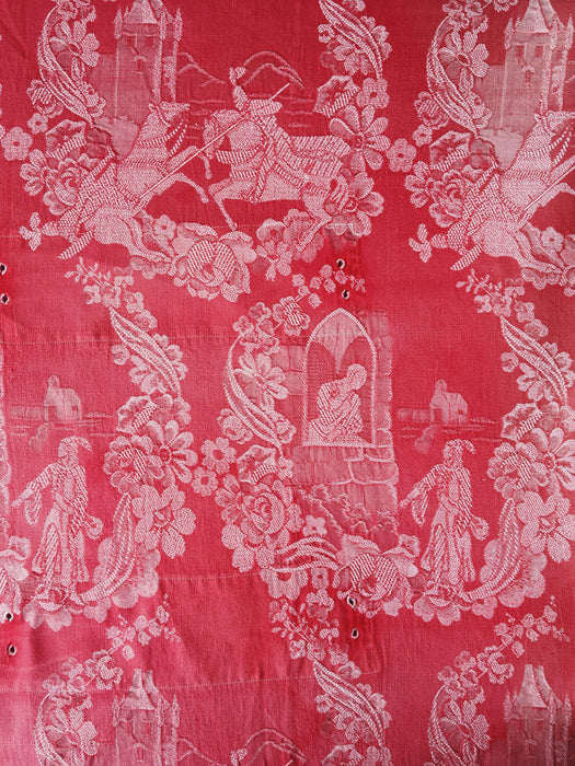 Red ticking with history of castles. Spain c.1940 - 204×128 cm