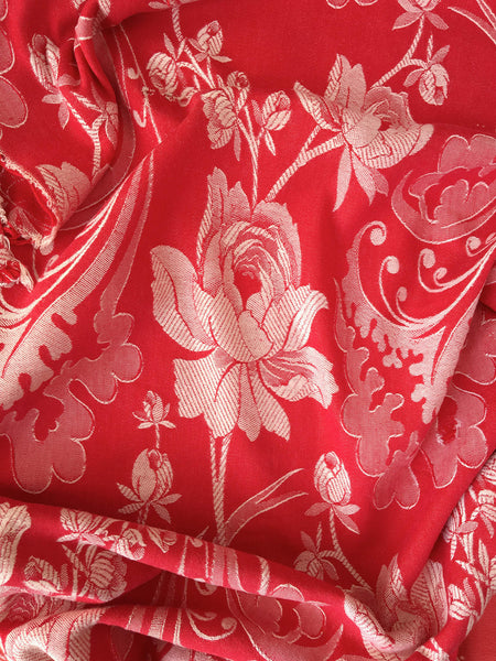 Red Floral Antique European Ticking Fabric Recovered Panels REC-DA-ROJO-035 - Ticking Depot