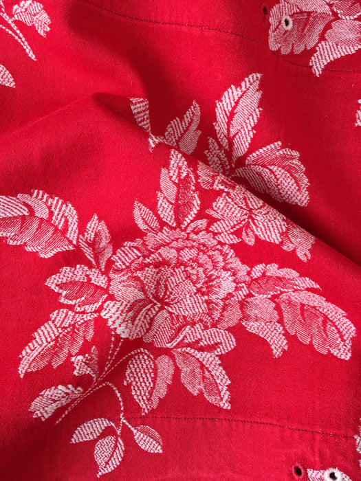 Bouquets of flowers in red ticking. Spain c.1950 - Lot of 2 pieces