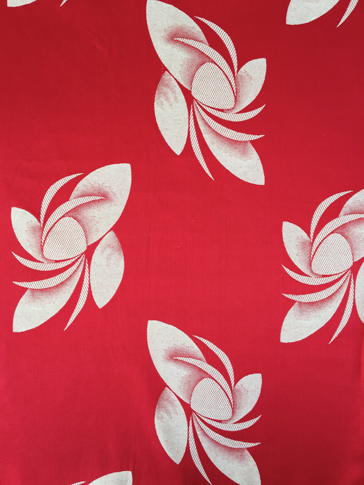 Red ticking with abstract flowers. Spain c.1950 - 4.2 meters