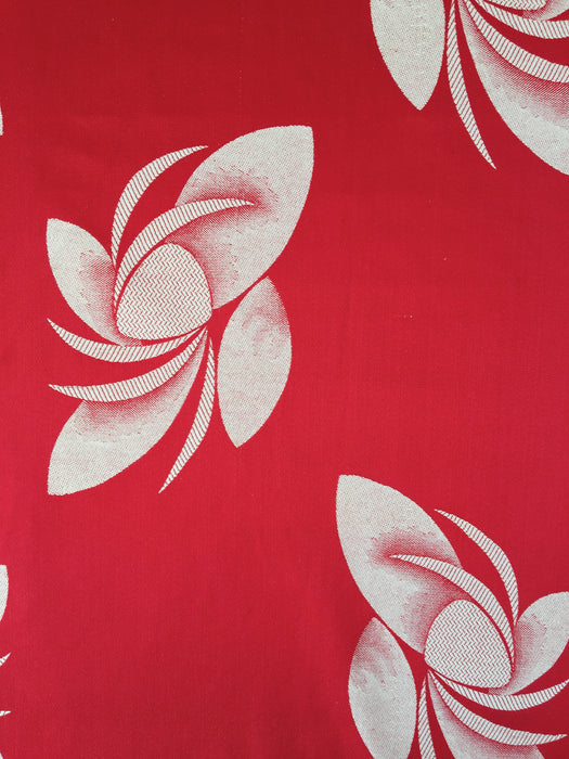 Red ticking with abstract flowers. Spain c.1950 - 4.2 meters