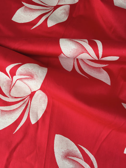 Red ticking with abstract flowers. Spain c.1950 - 4.2 meters