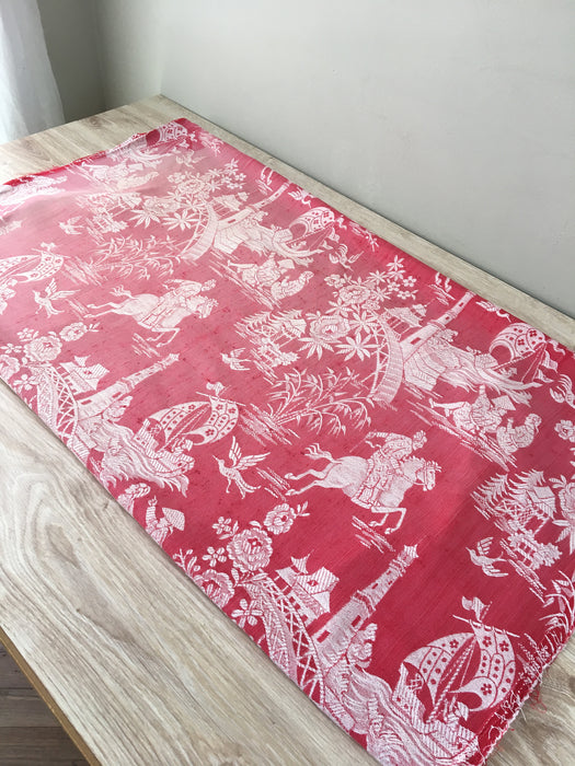 Red chinoiserie ticking. Spain c.1900 - Lot of 3 pieces