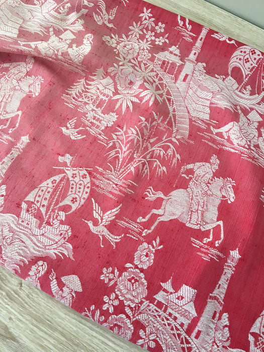 Red chinoiserie ticking. Spain c.1900 - Lot of 3 pieces