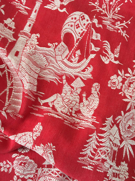 Red chinoiserie ticking. Spain c.1900 - Lot of 3 pieces