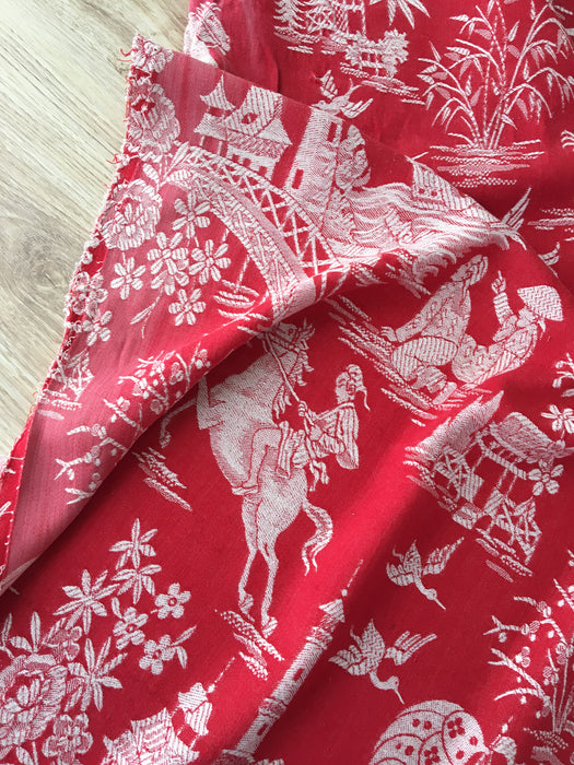 Red chinoiserie ticking. Spain c.1900 - Lot of 3 pieces