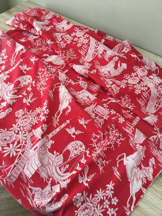 Red chinoiserie ticking. Spain c.1900 - Lot of 3 pieces