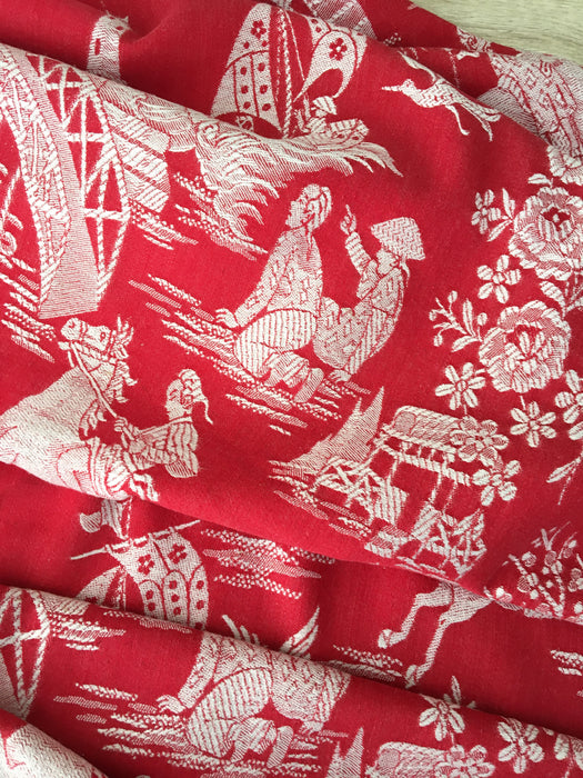 Red chinoiserie ticking. Spain c.1900 - Lot of 3 pieces