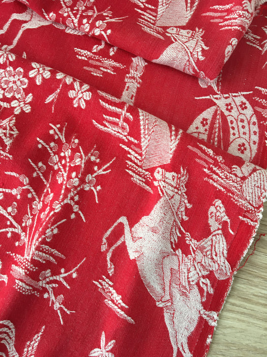 Red chinoiserie ticking. Spain c.1900 - Lot of 3 pieces