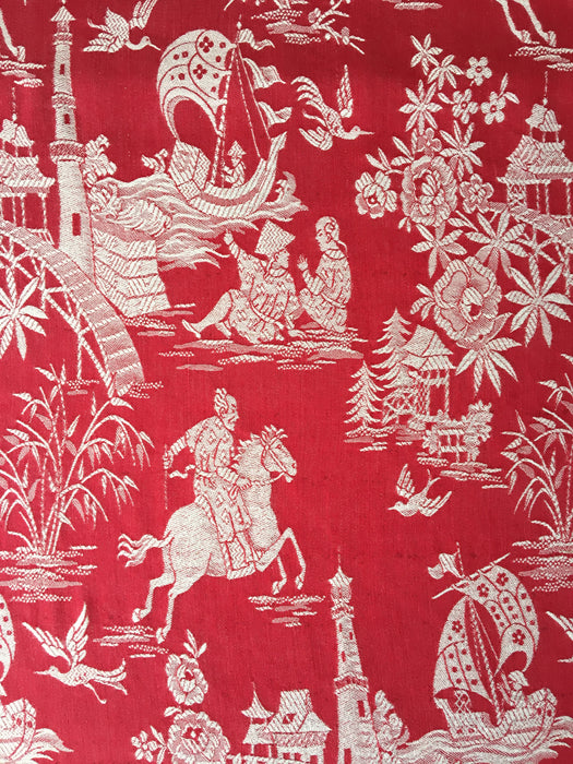 Red chinoiserie ticking. Spain c.1900 - Lot of 3 pieces