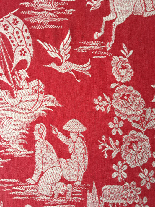 Red chinoiserie ticking. Spain c.1900 - Lot of 3 pieces