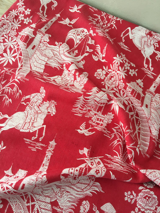 Red chinoiserie ticking. Spain c.1900 - Lot of 3 pieces