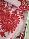 Red chinoiserie ticking with chrysanthemums and maybe mount Fuji. Spain c.1900 - 160 cm × 4.4 meters