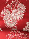 Red chinoiserie ticking with chrysanthemums and maybe mount Fuji. Spain c.1900 - 160 cm × 4.4 meters
