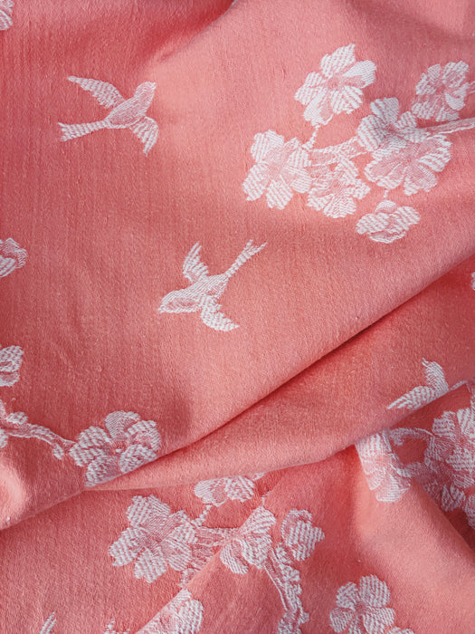 Cherry blossom and swallows in pink ticking. Spain c.1900 - Lot of 2 pieces