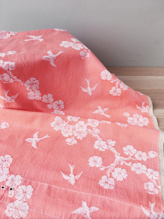 Cherry blossom and swallows in pink ticking. Spain c.1900 - Lot of 2 pieces