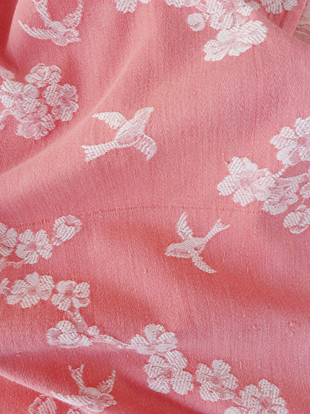 Cherry blossom and swallows in pink ticking. Spain c.1900 - Lot of 2 pieces