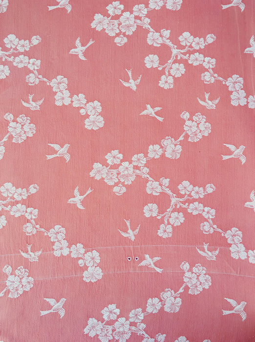 Cherry blossom and swallows in pink ticking. Spain c.1900 - Lot of 2 pieces