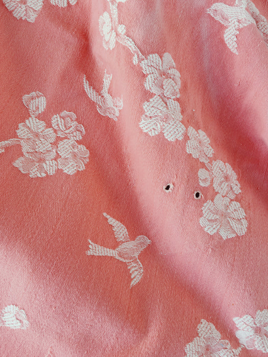 Cherry blossom and swallows in pink ticking. Spain c.1900 - 105×108 cm