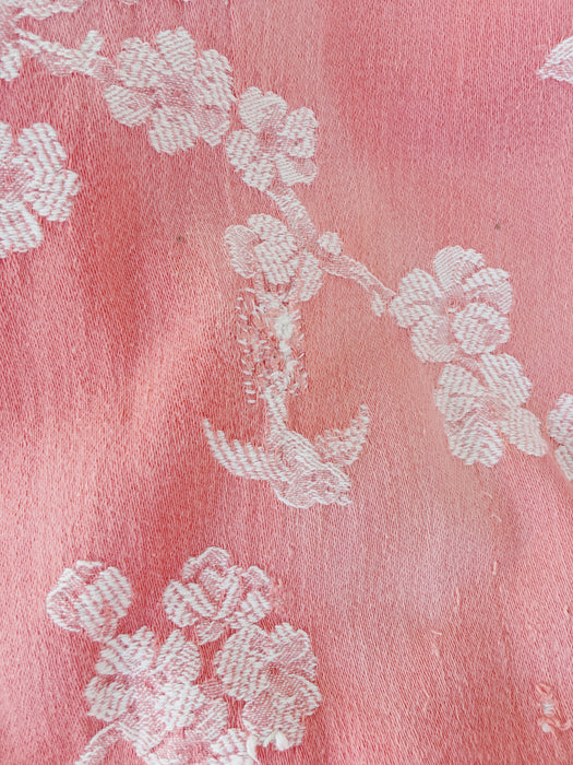 Cherry blossom and swallows in pink ticking. Spain c.1900 - 105×108 cm