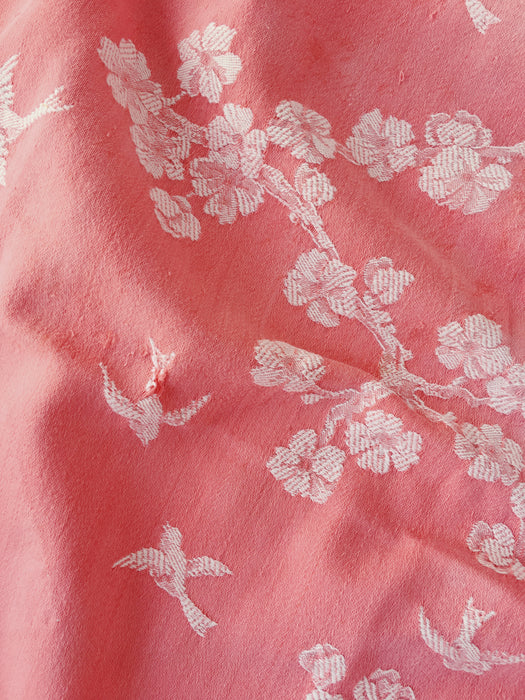 Cherry blossom and swallows in pink ticking. Spain c.1900 - 105×108 cm