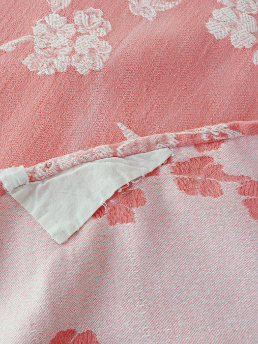 Cherry blossom and swallows in pink ticking. Spain c.1900 - 105×108 cm