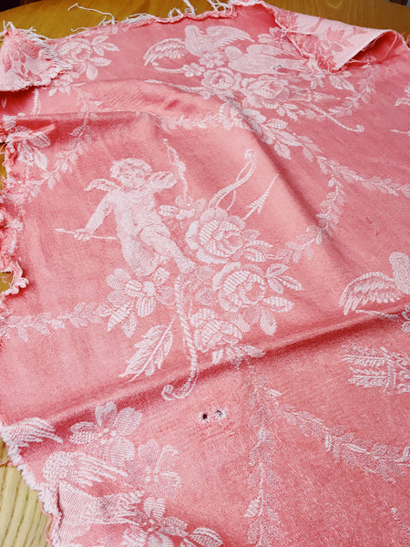 Pink Cupids Antique European Ticking Fabric Recovered Panels REC-DA-ROSA-004 - Ticking Depot