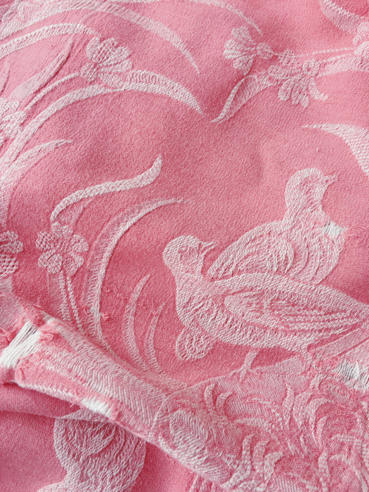 Birds and flowers in pink ticking. Spain c.1930 - 130×167 cm