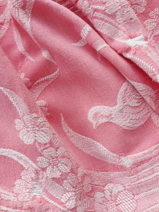Birds and flowers in pink ticking. Spain c.1930 - 130×167 cm