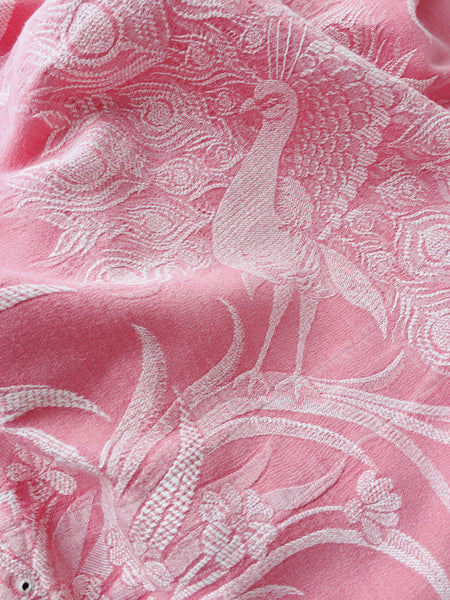 Pink Birds Antique European Ticking Fabric Recovered Panels REC-DA-ROSA-007 - Ticking Depot