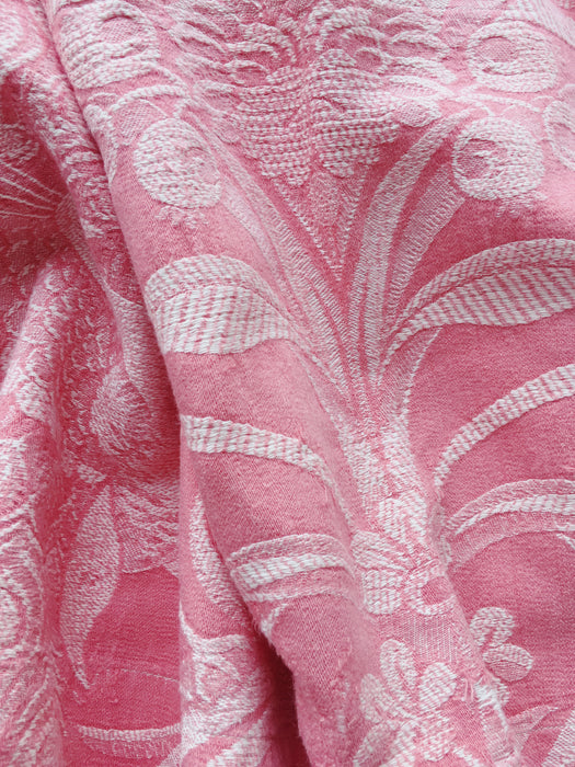 Birds and flowers in pink ticking. Spain c.1930 - 130×167 cm